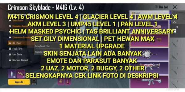 Gambar Product M416 GLACIER LEVEL 4 | M416 CRIMSON LEVEL 4 | TAS BRILLIANT | HELM MASKED | SET GILY DIMENSIONAL
