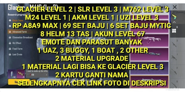 Gambar Product PUBG GLACIER LEVEL 2 BONUS 1 MATERIAL UPGRADE