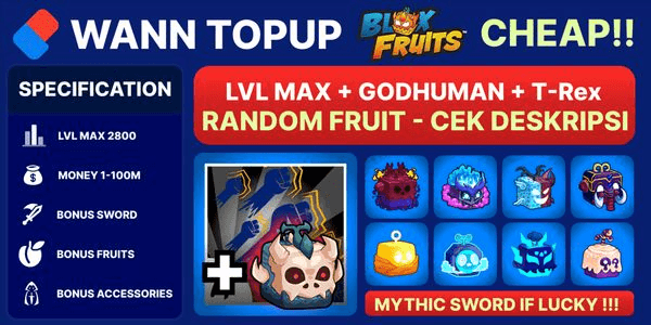 Gambar Product Akun Blox Fruit LEVEL MAX [GODHUMAN + INVENTORY T-Rex]