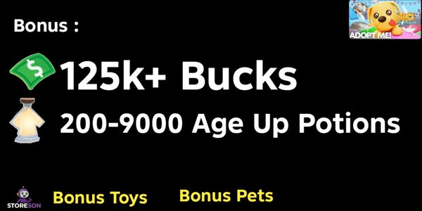 Gambar Product Akun Adopt Me [Bonus Bucks + Age Up Potions + Bonus Pet + Bonus Toys]