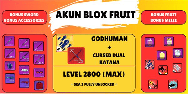 Gambar Product Akun Blox Fruit (Level Max) – Godhuman + Cursed Dual Katana