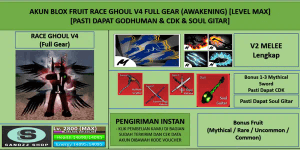 Blox Fruit Race Ghoul V4 Full Gear (Awakening) Account (Godhuman + CDK + Soul Guitar) [Level MAX]