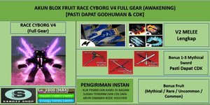 Blox Fruit Race Cyborg V4 Full Gear (Awakening) Account (Godhuman + CDK) [Level MAX]