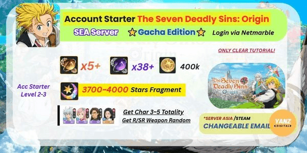 Gambar Product [SEA Sever] Seven Deadly Sins: Origin Account + Draw Ticket + Stars Fragment Gacha Editon