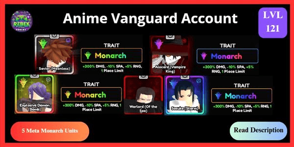 Gambar Product Account 5 Meta Monarch - Ichigo (Vanguard), Alocard (Vanguard) + Familiar, Explosive Demon, Shanks, Sasuke | Anime Vanguards