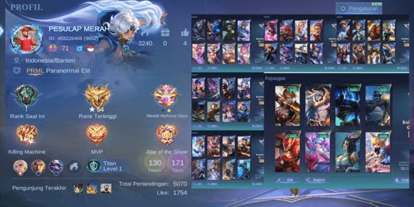 Gambar Product AKUN MOBILE LEGEND AVATAR OF TIME MURAH GG [134] HERO 130 SKIN 171 MOBILE LEGEND ACCOUNT CHEAP GG [134] HERO 130 SKIN 171