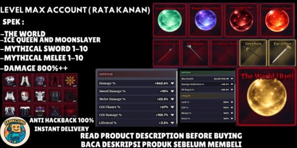 Gambar Product MAX LEVEL ACCOUNT RIGHT SIDE UNLOCK SEA 2 (UNLOCK THE WORLD AND ETC)