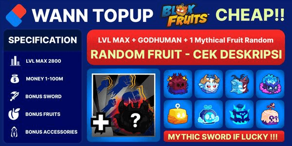 Gambar Product Blox Fruit Account LEVEL MAX [GODHUMAN + 1 Mythical Fruit Random]