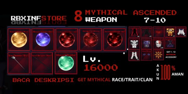Gambar Product ACCOUNT LATEGAME (GET 8 MYTHICAL WEAPON) - SAILOR PIECE