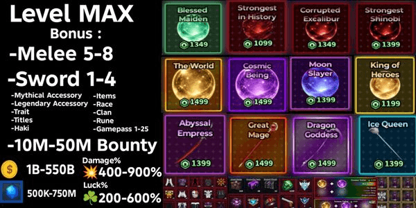 Gambar Product Akun Sailor Piece Lv MAX (Bonus mythical Accessory + Bonus Legendary Accessory)