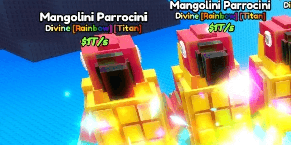 > BRAINROT HEROES > 1T/s Brainrot in Rebirth 13 > Mangolini Parrocini (Divine, Rainbow, Titan) 1 Trillion per seconds SUPER OP! > read description