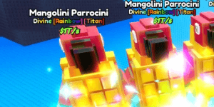 > BRAINROT HEROES > 1T/s Brainrot in Rebirth 13 > Mangolini Parrocini (Divine, Rainbow, Titan) 1 Trillion per seconds SUPER OP! > read description