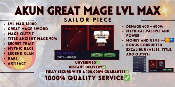 Gambar Product AKUN SAILOR PIECE LV MAX + BEST MELEE/SWORD + ACCESSORY + SECRET TRAIT + MYTHIC RACE + BONUS
