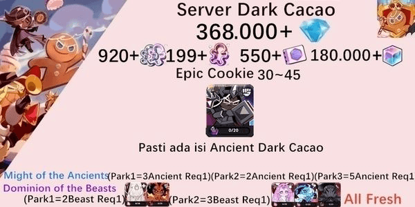 Gambar Product Cookie Run Kingdom starter account(Dack Cacao Server)DC7