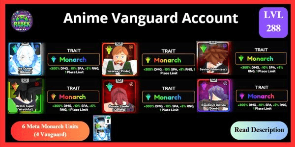 Gambar Product Account 6 Meta Monarch - Shiny Ice Queen, Escanor, Ichigo, Broly, Demon Leader, Explosive Demon + 1 Divinity Memoria