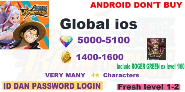 One Piece Bounty Rush Gacha Account iOS Global-GR