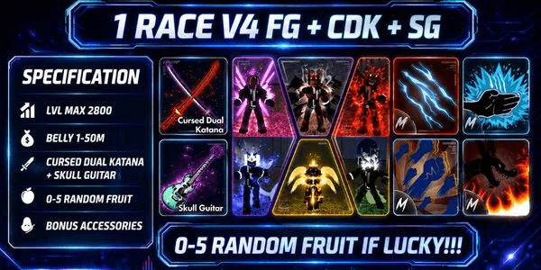 Gambar Product AKUN BLOX FRUIT LEVEL MAX + 1 RACE V4 FULL GEAR AWAKENING + CDK + SG