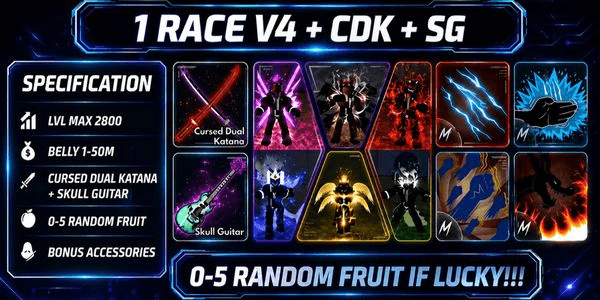 Gambar Product BLOX FRUIT ACCOUNT LEVEL MAX + 1 RACE V4 AWAKENING + CDK + SG