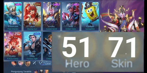Gambar Product (789) Akun Mobile Legend GG Murah ( Hero + Skin Banyak )