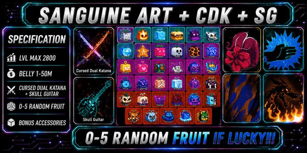 Gambar Product AKUN BLOX FRUIT SANGUINE ART (GODHUMAN + CDK + SG) [Level MAX]