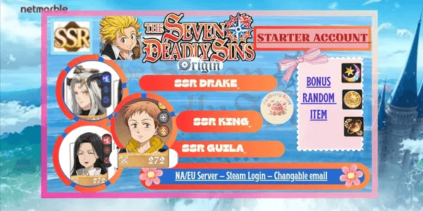 Akun 7DS Origin - SSR Drake & SSR King & SSR Guila - NA/EU Server