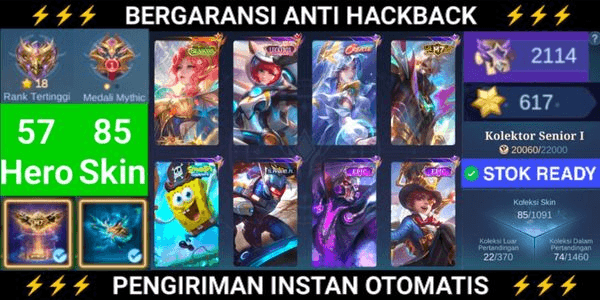 Gambar Product Eternal Season Miya Luckybox Kimmy Create Luo Yi SpongeBob Cyclops M7 Granger High Rank Mythic CoA 617 Hero 57 Skin 85