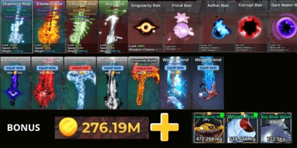 Gambar Product DIAMOND ACCOUNT ROD GG MAXED OUT 5 SECRET SKINS BONUS MONEY 270M+ AND 3 SECRETS