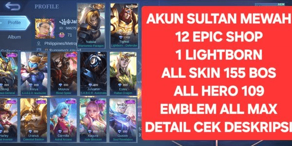 Gambar Product Sultan mobile legends account (emblem+hero+skin gg)