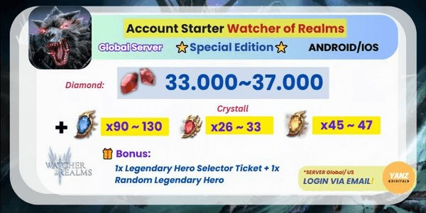 Gambar Product [GLOBAL] Account Starter Watcher of Realms | 33000 ~ 37000 Diamond + Crystals 90/45/26 Ancient