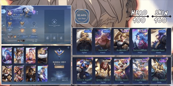 Gambar Product #60 EXPERT COLLECTOR 1 LESLEY STAR YEAR,FREYA EPIC,MINOTAUR ZODIAC,YI SUN SIN EPIC 160 SKIN 100 HERO