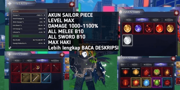 SAILOR PIECE ACCOUNT LEVEL MAX - DAMAGE 1000-1100% - ALL MELEE B10 - ALL SWORD B10