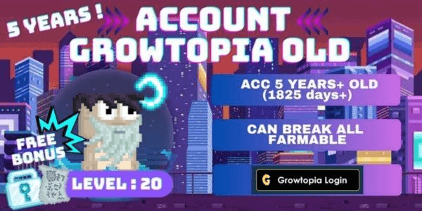 Gambar Product Akun Growtopia Legacy Old 5 years Lv 20 + Free DL & birth
