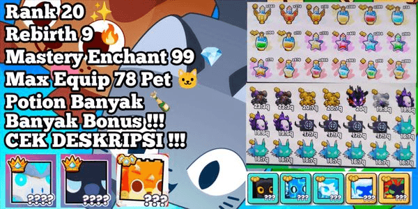 Gambar Product Rank 20 Account + Max Rebirth | MANY BONUSES - Pet Simulator 99!