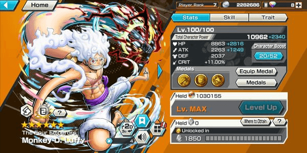 Gambar Product Akun Extreme | Luffy Nika EX V2 Max LVL 100 [Android/iOS]