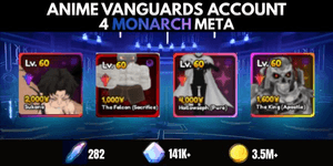 Akun 4 Monarch (Sukuna + Familiar, Hollowseph, Griffith, The King) - Anime Vanguards