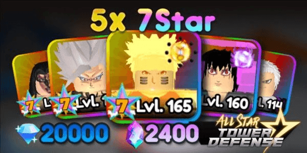 Gambar Product Account ASTD 5x 7 Star (NARUTO + SASUKE + GOHAN + MOCHI + DIAVOLO) All Star Tower Defense