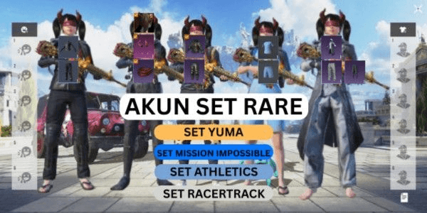 Gambar Product AKUN SET RARE SET MISSION IMPOSSIBLE, SET ATHLETICS, SET YUMA, SET RACER TRACK + M416 CRIMSON SKYBLADE