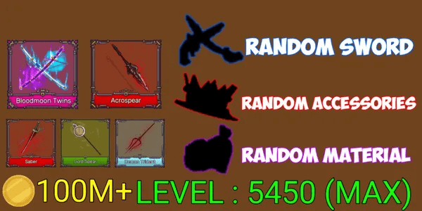 Akun King Legacy Level Max - Acrospear - Bloodmoon Twins - Saber - Demon Trident - Gold Spear - 100M+ Money - Random Sword/accesories/material