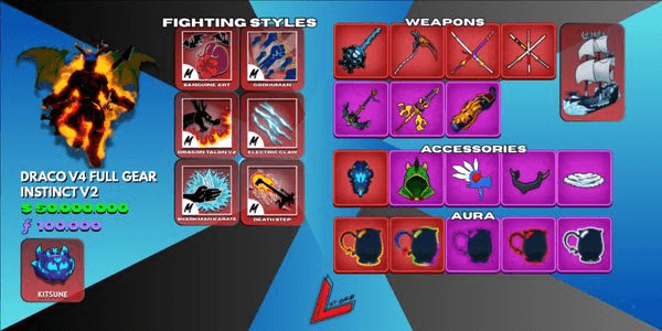 Gambar Product Draco V4 Tier 10 (Full Gear) | Sanguine Art | Kitsune | Leviathan Shield | Beast Hunter | Lv. MAX | 4 Mythical Weapons | Shark Anchor | Instinct V2