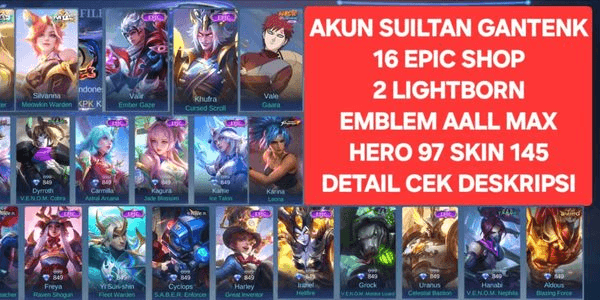 Gambar Product Akun mobile legends murah*hero+emblem+skin banyak)
