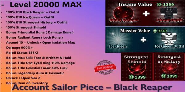 Gambar Product BEST SWORD & MELEE - LEVEL MAX - MYTHIC RACE - SECRET TRAIT - BEST CLAN - BONUS