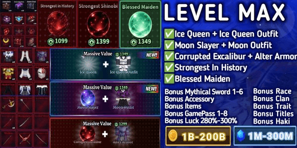 Gambar Product Akun Sailor Piece LEVEL MAX Bonus Mythical Sword + Bonus Legendary Sword