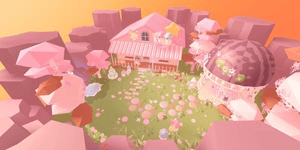Casetta rosa piccola e carina in stile glitch