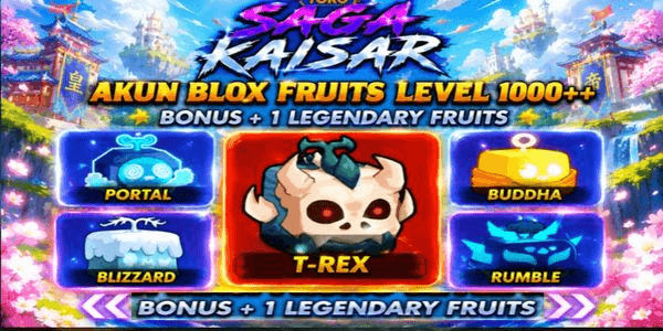 Gambar Product Akun Blox Fruits #13 T-Rex Fruits di inventory + 1 Legendary Fruits ( Budha/Portal/Rumble/Blizzard)