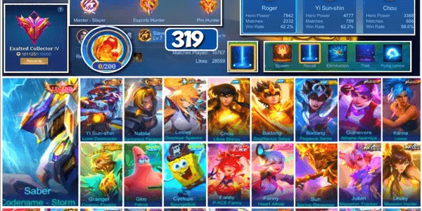 #3808 | 319 Skins | Legend Saber | Collectors Yi Sun Shin Natalia | Aspirant Lesley | Saint Seiya