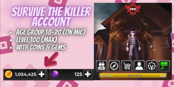 Account Survive The Killer | Level 100 | 1m Coins