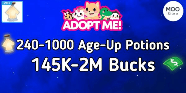 Akun Adopt Me Bonus Potions + Bucks + Bonus Pets