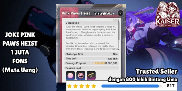 Cheap Boost 1 Million Fons (All Server) Pink Paws Heist / Rob a Bank | NTE Neverness to Everness
