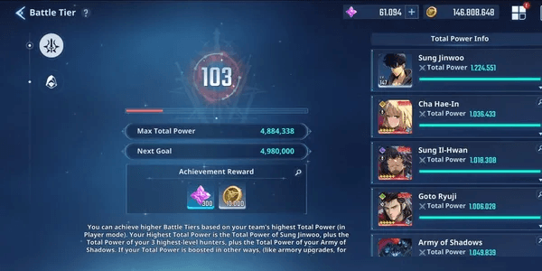 AKUN BT 103 POWER 4.8 M + 61K ESSENCE + SJW POWER 1.2 M ATTACK 96 K + CHA HAE IN B7 + SUNG IL HWAN B7 + GOTO RYUJI B8