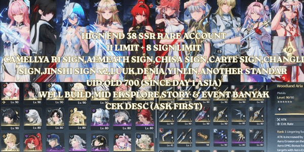 Gambar Product [ASIA] HIGH END 38 SSR,11 LIMIT+8 SIGN,CAMELLYA R1 SIGN,AEMEATH SIGN,CHISA SIGN,CARTE SIGN,CHANGLI SIGN,JINSHI SIGN x2,LUUK,DENIA,YINLIN,UID OLD 700